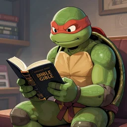 digital artwork of Teenage Mutant Ninja Turtles reading the bible, trending on artstation