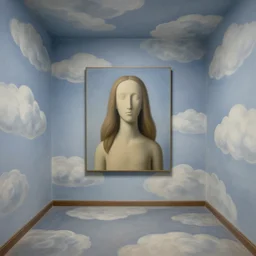 room with clouds painted on the walls, painting by rene magritte, centered, high detail, high resolution
