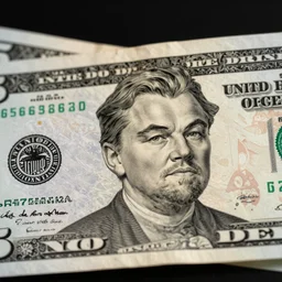 5 0 dollar bill with the face of leonardo di caprio, high details