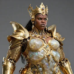 iridescent onyx and gold bust of angry futuristic obese cyborg young black galactic empress, organic cyborg, intricate, ornate