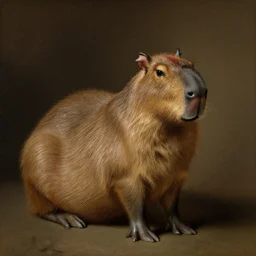 Rembrandt portrait painting of a capybara