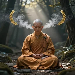 symmetrical zen monk with steam from ears
