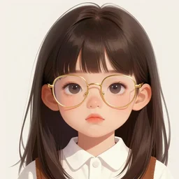 a digital art illustrated portrait of a jaded 2 2 - year old gen z female student wearing thin gold - rimmed reading glasses in the style of paul lehr