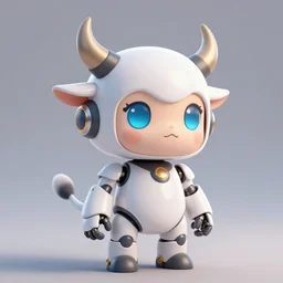 Highly detailed cute anime robot with a pair of cow horns, digital art, 3D render, 8k