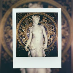 an intrincate and ornamental polaroid picture of the goddess venus, by harris nukem, symbolist photo, , shallow depth of field, 4k