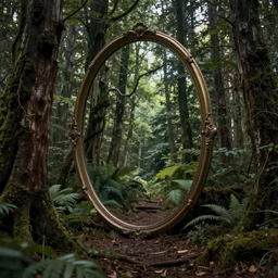 photo of a mirror that is a portal to another world, in the forest. Fantasy magic style. Highly detailed 8k. Intricate. Nikon d850 55mm. Award winning photography.