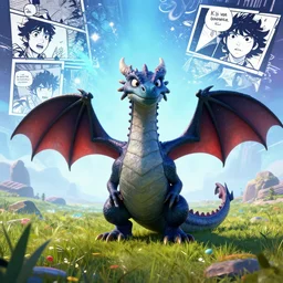 A dragon stands in the middle of a meadow, mattepainting concept Blizzard pixar maya engine on stylized background splash comics global illumination lighting artstation  lois van baarle, ilya kuvshinov, rossdraws