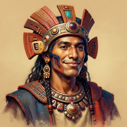 portrait of an aztec cyberpunk merchant, slight smile, fabric, art by greg rutkowski