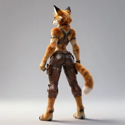 wide angle beautiful full body portrait of a strong female anthropomorphic anthro lynx fursona from behind wearing a steampunk leather pants. paw pads instead of feet, character design by disney, anime, manga, charlie bowater, ross tran, artgerm, and makoto shinkai, detailed, soft lighting, rendered in octane
