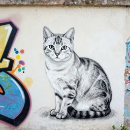 Photo of a Graffiti wall with a drawing of a cat by Colette Miller