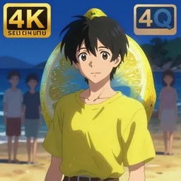 ⁠portrait of an Sentient Lemon, Beach background, rich vivid colors, ambient lighting, dynamic lighting, 4k, HQ, official media, anime key visual, makoto shinkai, ilya kuvshinov, lois van baarle, rossdraws, detailed, trending on artstation