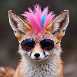 Fennec fox, pink and blue mohawk hairstyle, aviator sunglasses, synthwave style, artstation, detailed, award winning, furry, award winning