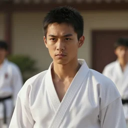 Live Action Still of Jerma in Karate Kid, real life, hyperrealistic, ultra realistic, realistic, highly detailed, epic, HD quality, 8k resolution, body and headshot, film still
