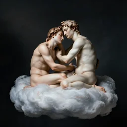 a couple cuddling inside a cloud, by michelangelo