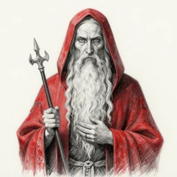a red robed occult sage, pencil sketch