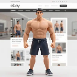 Images on the store website, eBay, Full body, Miniature of an incredibly muscular panda standing upright.