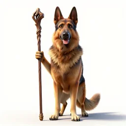confident shepherd with staff, detailed 3d character render, full body, standing, isolated on a pure white background, centered, whole figure in frame, sharp focus, studio lighting