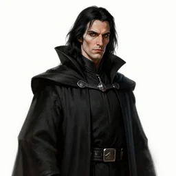 portrait of a man by greg rutkowski, sith kinght, he looks like a vampire, long black messy hair, very tall and slender, star wars expanded universe, wearing black robes, he is about 3 0 years old, highly detailed portrait, digital painting, artstation, concept art, smooth, sharp foccus ilustration, artstation hq