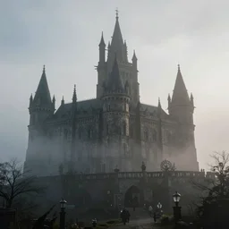 gothic castle, mist, fog
