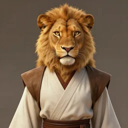 a beautiful portrait of a female anthropomorphic lioness fursona wearing jedi robes, artstation, greg rutkowski, gregory manchess, greg hildebrandt, concept art, furaffinity, detailed, soft lighting, rendered in octane