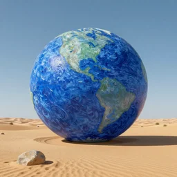 big blue sphere in the middle of the desert, by vincent van gogh