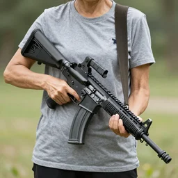 stock photo of a grandma holding an ar-15