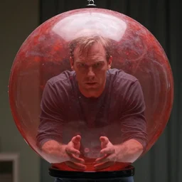 dexter morgan trapped inside of a red bubble, photo quality, highly detailed