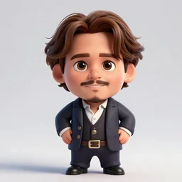 hyperdetailed 3 d cartoon render of cartoon johnny depp in a confident expressive pose, cartoon eyes!!!!! friendly!!!! cute, exaggarated facial features, cute cartoon style, white background, low angle shot, cinematic studio lighting, studio quality, octane render, unreal engine 5, trending on artstation, art by sebastian jm, 8 k