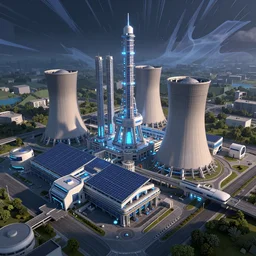 aerial view of a renewable futuristic powerplant, mattepainting concept Blizzard pixar maya engine on stylized background splash comics global illumination lighting artstation  lois van baarle, ilya kuvshinov, rossdraws