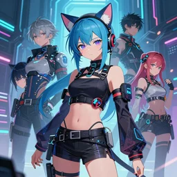 beautiful anime art of a cyberpunk neko girl, character by WLOP, Logan, Cure, Mingchen, Shen, BangkuART, sakimichan, yan gisuka, JeonSeok Lee, trending on Artstation, Trending on Pixiv