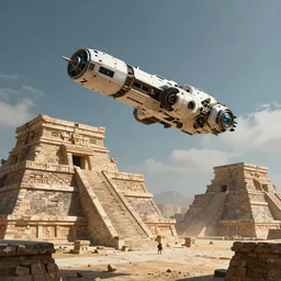 spacecraft landing at an ancient Aztec temple. epic sci-fi fantasy artwork by Sylvain Lorgeou. Trending on artstation