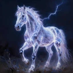 a stunning digital painting of a horse made of lightning by greg rutkowski, volumetric light, digital art, fine detail, photorealistic
