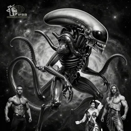 black and white, deep space, nebula, giant xenomorph alien mixed with sharks extra teeth, tentacles, highly detailed, digital painting, artstation, concept art, smooth, sharp focus, illustration, unreal engine 5, 8 k, art by carlos huante and greg rutkowski and alphonse mucha and ifbb pro fitness photograph