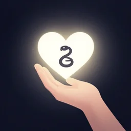a stylized minimalist hand holding a heart with a snake icon by cory loftis, by jesper ejsing, by rhads, by makoto shinkai and lois van baarle and ilya kuvshinov and rossdraws, behance, global illumination
