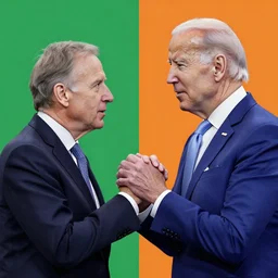 joe biden fighting climate change by alex grey green purple orange color palette very detailed clear focus
