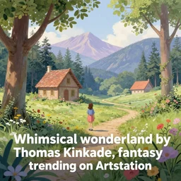“whimsical wonderland by Thomas Kinkade, fantasy, trending on Artstation”