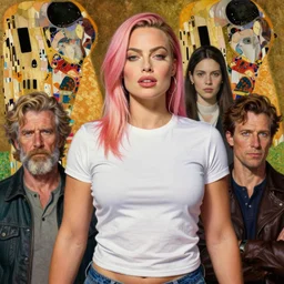 portrait of margot robbie as thick muscular zarya from overwatch in a white t - shirt with pink hair, by alexander mcqueen, by roberto ferri, by tom bagshaw, by j. c. leyendecker and klimt, by austin osman spare, highly detailed oil painting, very intricate, cinematic lighting, award - winning, american romanticism, artstation, cgsociety, official art, octane