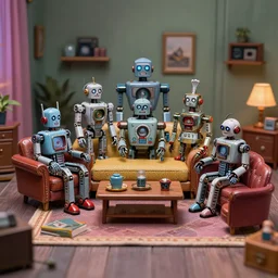 tin toy of retro living room of cyberpunk robot family, diorama, dof, zeiss lens, detailed, centered, fashion photoshoot, by nicoletta ceccoli, mark ryden, lostfish, artgerm, greg rutkowski, breathtaking, 8 k resolution, extremely detailed, beautiful, artistic, hyperrealistic, octane render, - h 8 0 4