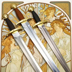 swords, closeup, intricate artwork by richey beckett, josan gonzalez, tom bagshaw, edmund leighton, alphonse mucha, geof darrow, very coherent artwork, tarot card, gothic, vibrant, watercolor, 8 k, high contrast, black ink outline