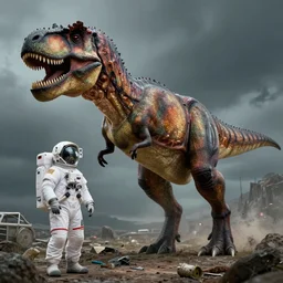 t - rex in an astronaut suit