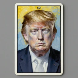 Painting of Donald Trump as a tarot card, long blonde hair, delicate, pale milky white porcelain skin, occult, by Edward Hopper. 8K. Extremely detailed