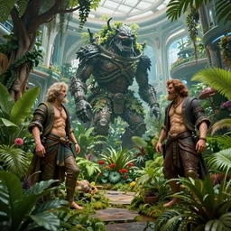 futuristic dystopian atrium, lush plants and trees by ivan aivazovsky and h. r. giger coherent, hyper realism, high detail, vivid colors, octane render, unreal engine, 8 k, smooth gradients, high contrast, depth of field by jacek yerka