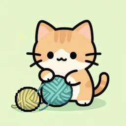kitten sprite, playing with yarn, pixel art