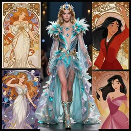 Character concept fashion spot illustrations of Prince of Egypt and Disney's Mulan crossover, colorful, full-body, bloom, dynamic poses, diaphanous cloth, intricate crystalline and feather jewelry, ornate, filigree, arcane, cinematic lighting, by Artgerm, by Alphonse Mucha, by Bouguereau, by Sakimichan, fantasy, portfolio illustration, highly detailed, trending on Artstation, CGsociety, HQ, 8k, 35mm lens, f2.8, Bokeh,