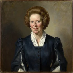 margaret thatcher as a 1 2 th century peasant woman in england, painting, exhibited at british museum, oil on canvas, restored, art