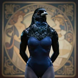 character concept portrait, symmetrical, black canary, sitting with her arms tucked behind her back, dark blue leotard costume, bust, curvaceous, medium shot. detailed, high quality, dynamic lighting, high contrast, depth of field, fantasy, shiny. digital artwork by artgerm, wlop, alex ross, greg rutkowski, alphonse mucha