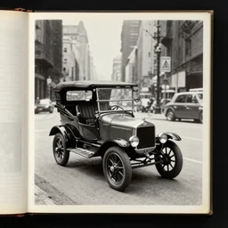 cyberpunk 1 9 0 8 model ford t by paul lehr, metropolis, view over city, vintage film photo, scratched photo, scanned in, old photobook, silent movie, black and white photo