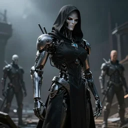 cybernetic grim reaper in a black hooded robe by Tsutomu Nihei by Emil Melmoth, by stuz0r, Craig Mullins, yoji shinkawa, cross, artstation, pete morbacher, hyper detailed, very detailed, artstation, rendering by octane, shallow depth of field, uplight