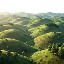 distant rolling tree covered hills, parallax layer from a gorgeous indie platform game, on a white background