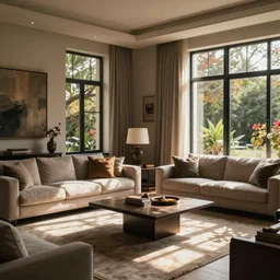 photo of elegant, sophisticated living room natural lights home interior cozy
